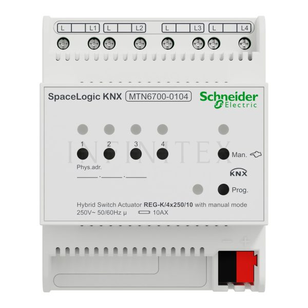 KNX hybrid actuator 4 channels - Schneider MTN6700-0104 front view